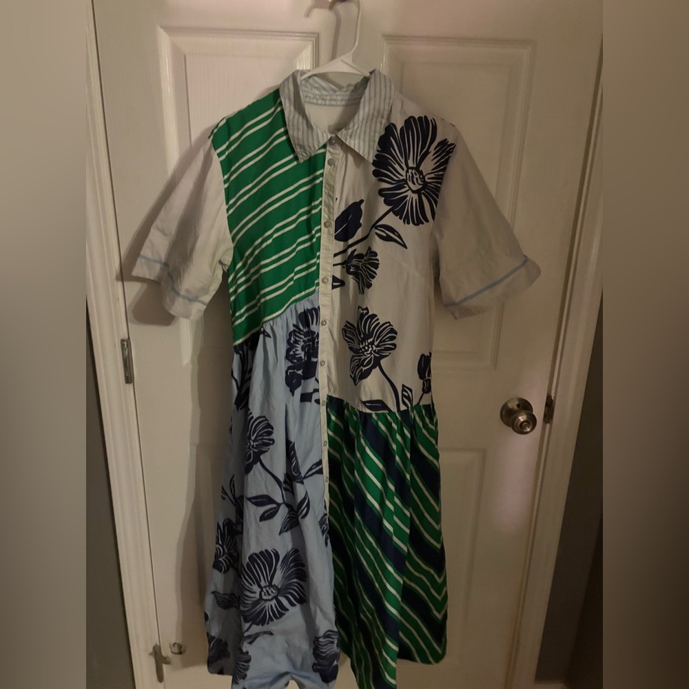 Anthropologie Maeve button up collared dress mixed patterns size M - Picture 3 of 5